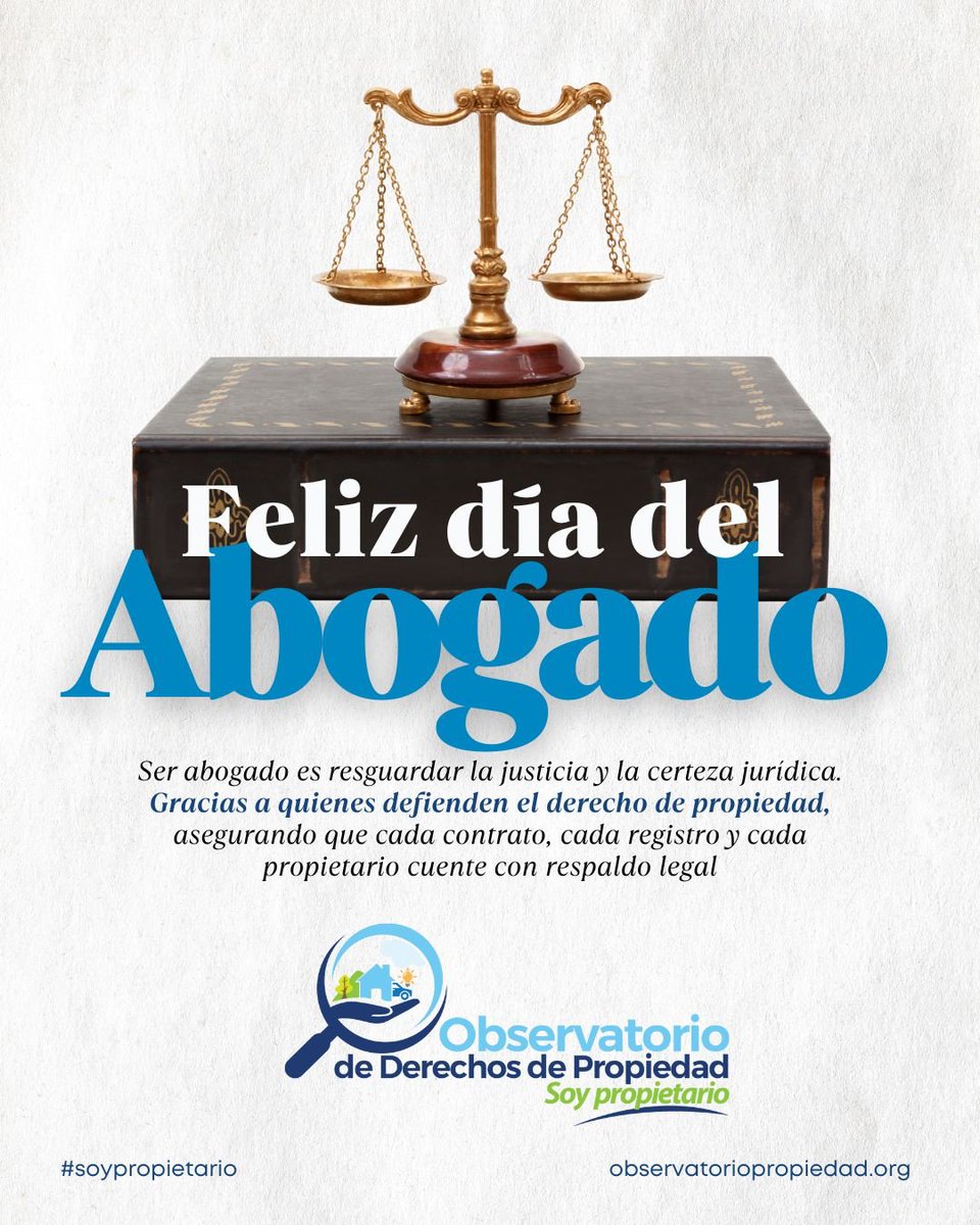 OPropiedadGT's tweet photo. ⚖️ ¡Feliz Día del Abogado!
Hoy celebramos a quienes defienden la justicia y la certeza jurídica.

Ser abogado es proteger cada contrato 📜, cada registro 🏛️ y cada propiedad 🏠, asegurando que los derechos de los propietarios estén respaldados por la ley.
🙌 Gracias a todos los abogados que con su trabajo fortalecen el derecho de propiedad en Guatemala.
#DíaDelAbogado #DerechoDePropiedad #CertezaJurídica #SoyPropietario