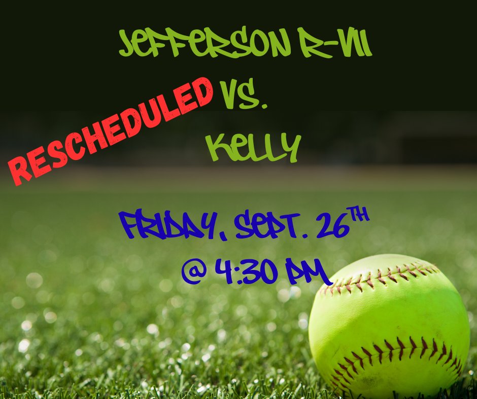 The Softball game at Kelly, that was rescheduled for today, has been cancelled due to weather. 

It has now been rescheduled for Friday, Sept. 26th at 4:30pm.