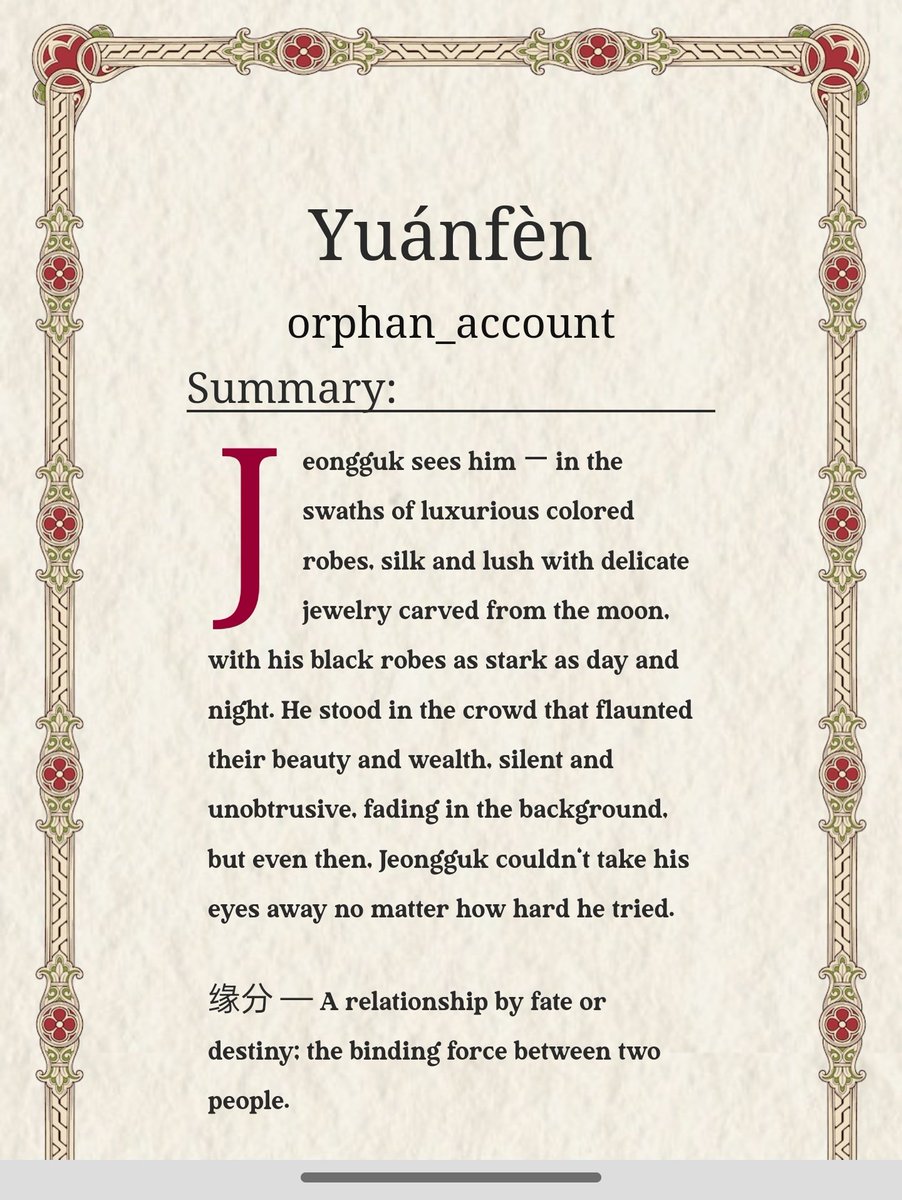 I want to share this very underrated, lovely fic about jungkook as the God of fate and Taehyung as the God of death, reincarnation and a second chance at love. It's a single chapter with 9k words but it's a wonderful read
archiveofourown.org/works/19828228
