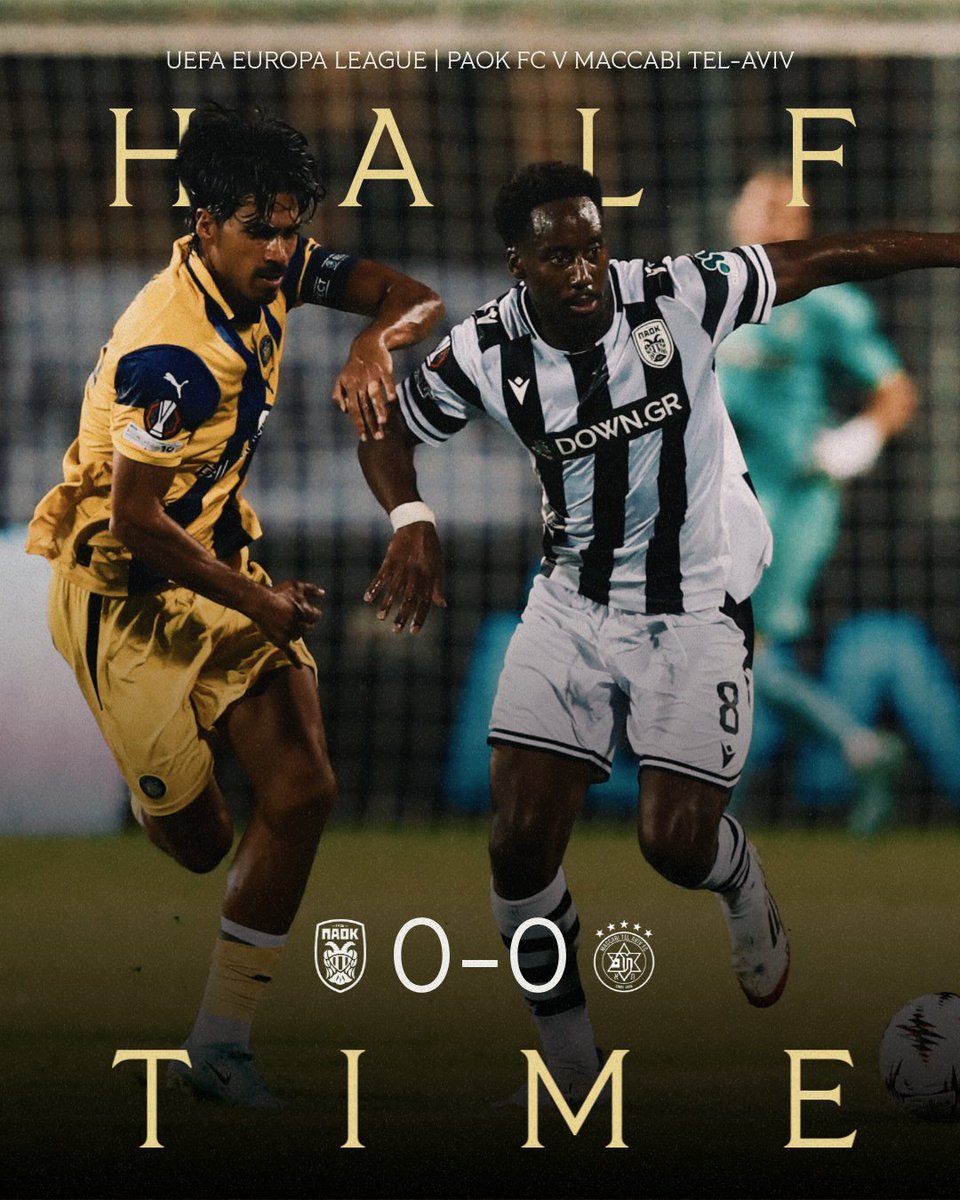 Halftime! 

PAOK-Maccabi Tel Aviv 0-0 

#PAOKMTA #UEL #OurWay