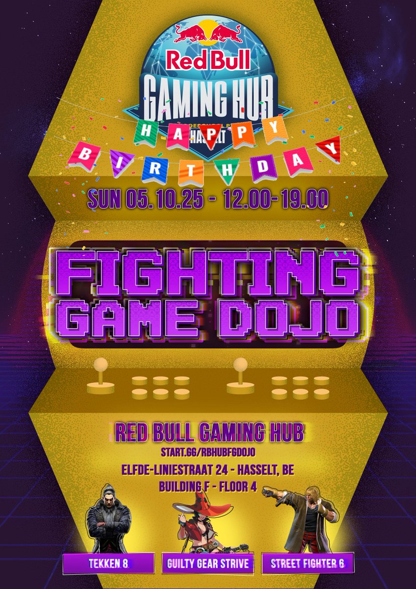 TrainingWolfFGC's tweet photo. 1 year since FGDojo at the @Esports_PXL @RedBullBe Gaming Hub started &amp; we are celebrating this together with @GamingCorpBE presenting the EVO France prep weekend!

- Sat 04/10: Brussels Gaming Fest - Espace Track, Brussels North Station
- Sun 05/10: FGDojo - RBGH, Hogeschool PXL https://t.co/rxlSesxV6D