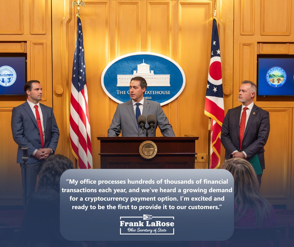 Today, the State Board of Deposit unanimously approved a vendor to facilitate the acceptance of cryptocurrency payments for state fees and services.

With hundreds of thousands of transactions going through my office each year, I want to commend the board for taking bold action
