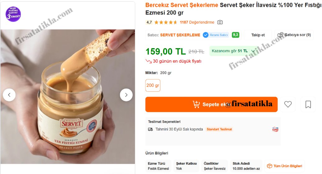 📢 Bercekız Servet Şekerleme Servet Şeker İlavesiz %100 Yer Fıstığı Ezmesi 200 gr

💵 159 TL

📌 app.hb.biz/ozF93nAVmaCd

Hepsiburada #işbirliği