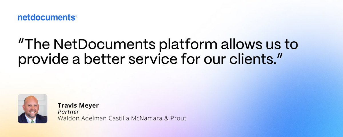 netdocuments's tweet image. See how Waldon Adelman Castilla McNamara &amp;amp; Prout is utilizing @netdocuments to streamline workflows, simplify integrations, &amp;amp; gain faster access to critical case files, resulting in more time to focus on their clients.

👉 Watch their story: netdocuments.com/customer-stori…