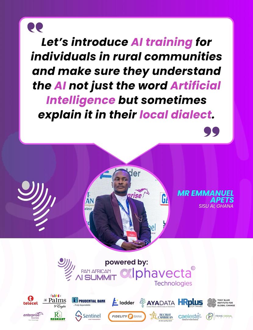 alphavecta's tweet image. Mr. Emmanuel Apets pointed out the introduction of AI training for individuals in rural Areas at the #panafricanaisummit
#AlinAfrica #AfricanDevelopment #AlForAfrica #AlForDevelopment #InclusiveGrowth