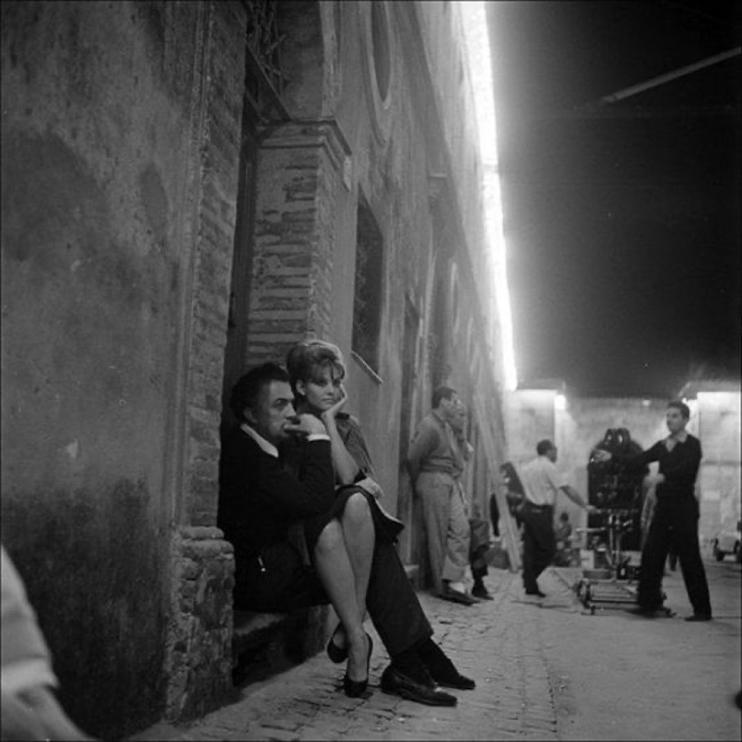 Federico Fellini and Claudia Cardinale on the set of 8 ½ (1962).