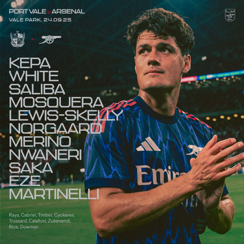 Arsenal's tweet photo. 🔵 𝗧𝗘𝗔𝗠𝙉𝙀𝙒𝙎 🔘

🧤 Kepa between the sticks
🆕 Norgaard makes full debut
©️ Saka skippers the side

Let's get our cup run off to a winning start, Gunners 👊