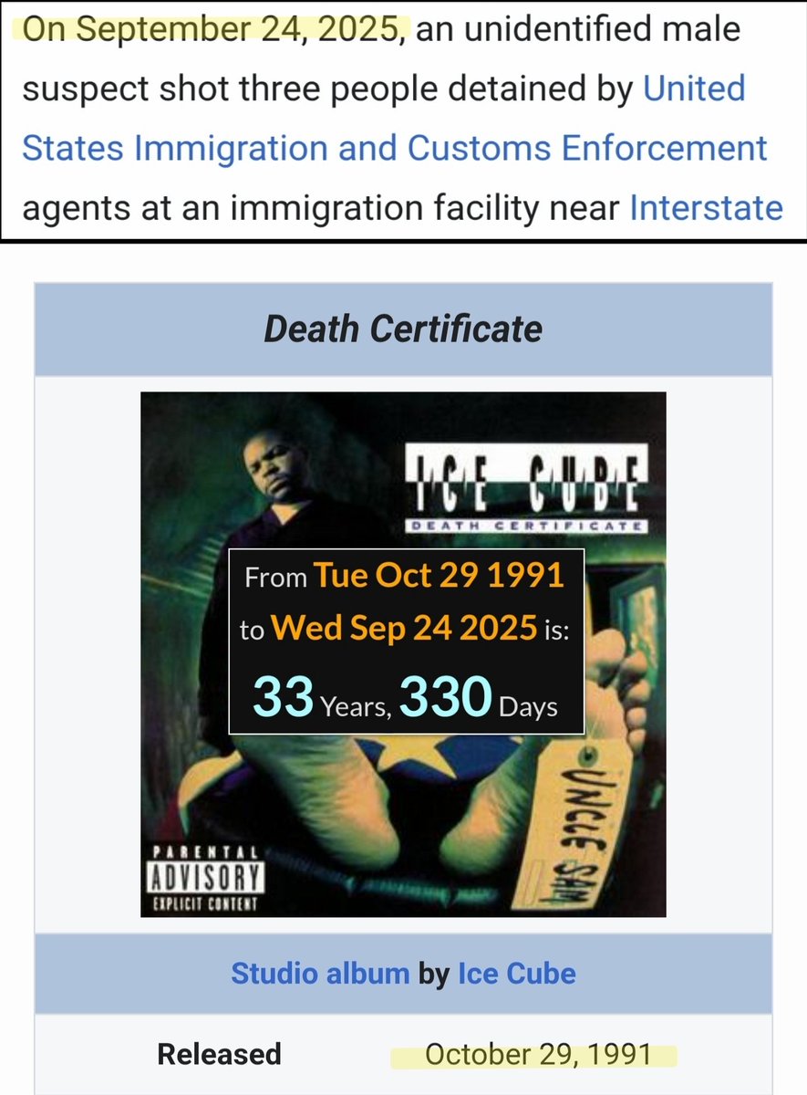 The Anti-Ice Psy-Op that happened today was 33 yr 330 day after Ice Cube released his album Death Certificate 🎭