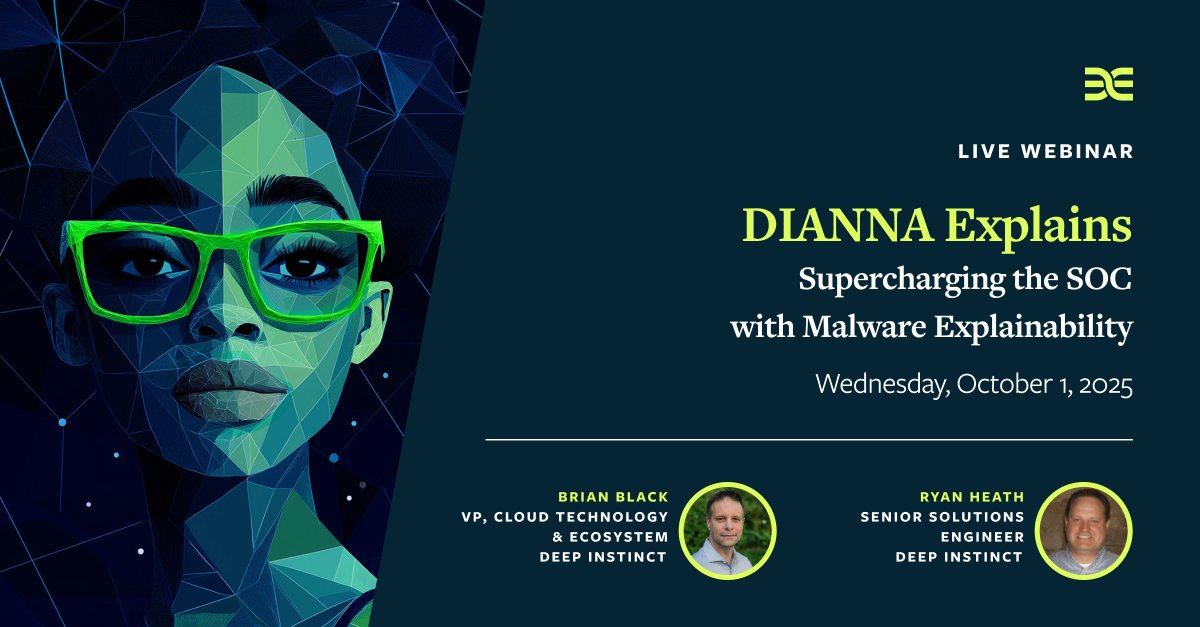DeepInstinctSec's tweet image. On October 1, see a former black hat hacker weaponize AI to generate malware—and then defeat it!

Learn how Deep Instinct prevents novel, AI-generated malware in milliseconds—which DIANNA then explains in seconds: brighttalk.com/webcast/16681/…