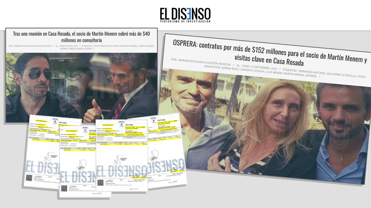 🚨La justicia está allanando HTECH, la empresa del socio de Martín Menem que tras visitar en Casa Rosada a Lule Menem recibió contratos de #OSPRERA por más de $152 millones en concepto de "consultorías"💸💸💸
✅Fue una #InvestigacionExclusiva de #ElDisenso👇
