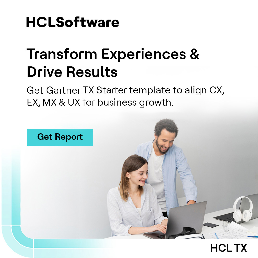 HCLDigital's tweet image. Unlock better customer &amp;amp; employee experiences with a Total Experience (TX) strategy.
This @Gartner_inc® report offers a TX Starter template to align CX, EX, MX &amp;amp; UX for real business results.

Download now: hclsw.co/3sf2i8
#HCLSoftware #HCLTX
