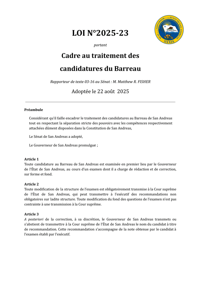 GouvernementSA's tweet photo. Ce jour, à 19:42, le Gouverneur Marshall a signé l'ordre exécutif portant promulgation de la loi portant cadre au traitement des candidatures du Barreau. 

La loi entre immédiatement en vigueur.

𝘿𝙤 𝙗𝙚𝙩𝙩𝙚𝙧 ! https://t.co/u0m3riZp83
