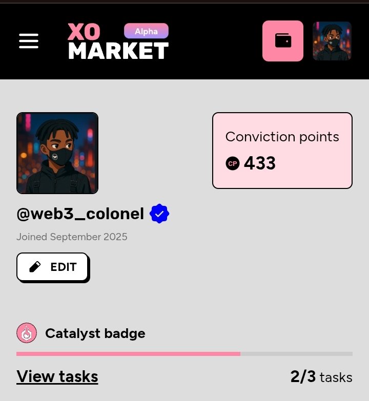 web3_colonel's tweet image. this close to getting my catalyst badge on @xodotmarket 

just left with a few more conviction points 

definitely getting it before the weekends 

i&apos;m locked in, hope you&apos;re too
:

also bullish on @LumiterraGame