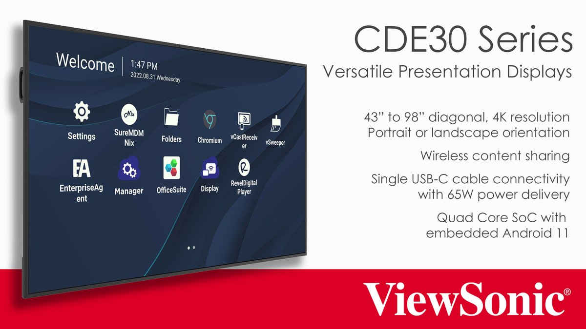 PurpleCatLtd's tweet image. Need a versatile 4K display for meetings or signage?
The ViewSonic CDE30 series (43&quot;-98&quot;) offers wireless casting, USB-C, 24/7 operation &amp;amp; straightforward management.
🔗 Find out more bit.ly/3IFEdwS

#viewsonic #CDE30 #prodisplay