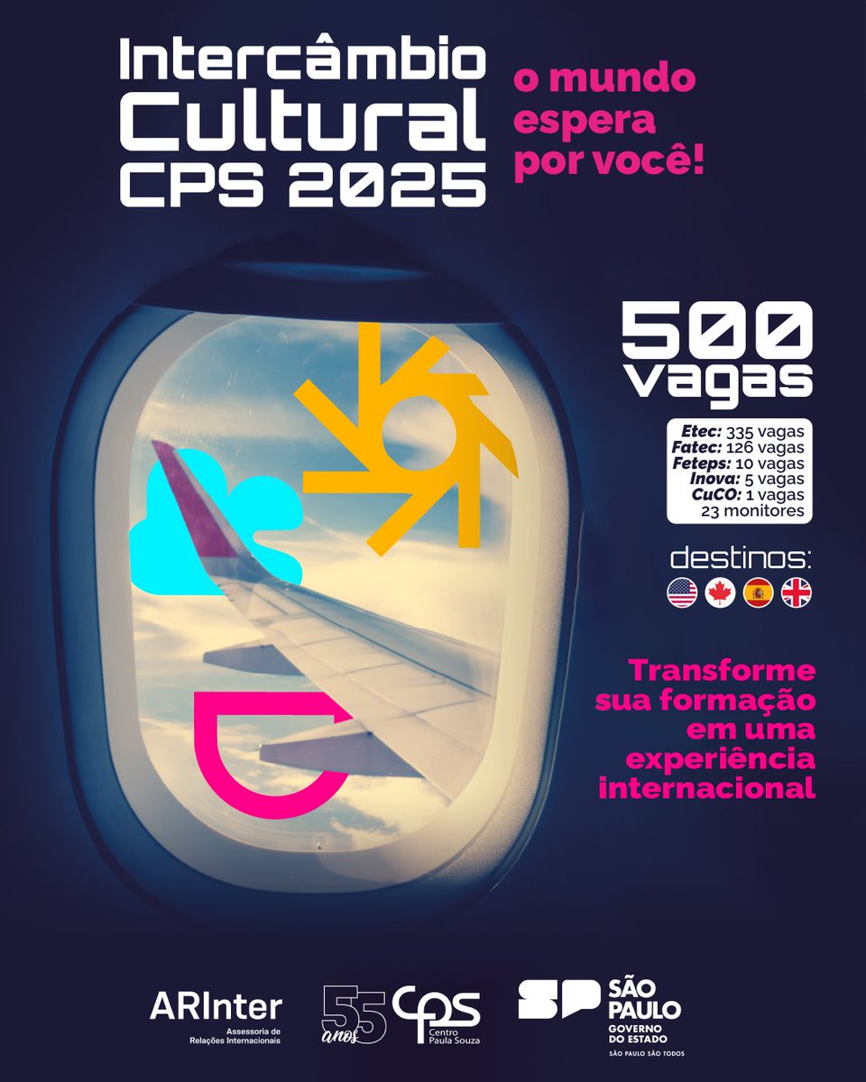 arintercps's tweet image. As inscrições encerram neste domingo, 28/09/2025. Não perca a chance de viver uma experiência internacional que vai transformar sua trajetória acadêmica e pessoal! 🚀 🚀

✅ Garanta sua inscrição agora:
👉arinter.cps.sp.gov.br/intercambio-cu…

@arintercps  #arintercps