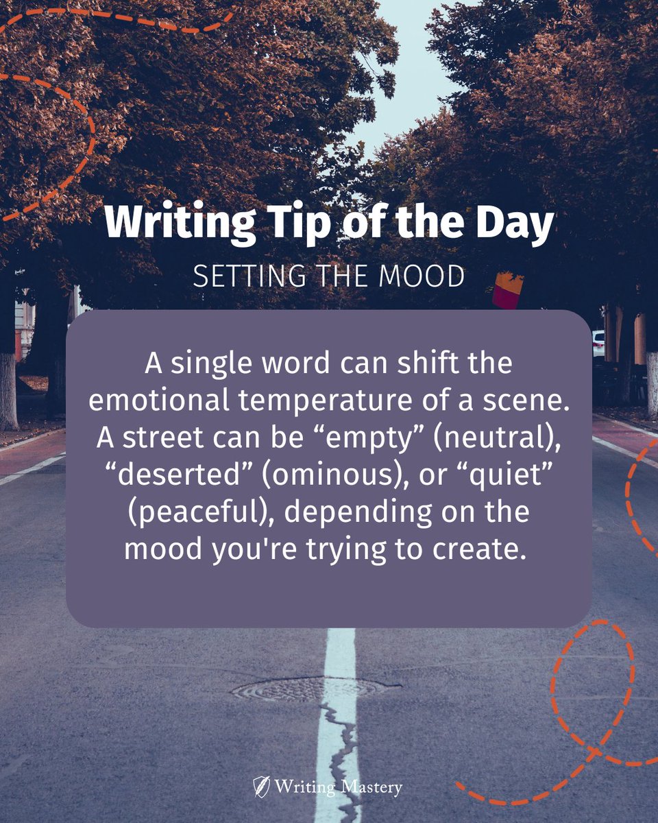 Words matter. Is the street “quiet,” “empty,” or “deserted”? Each sets a different mood. Learn to choose the right words for your scene: vist.ly/47ztp #WritingTipoftheDay