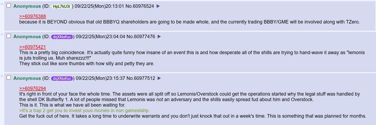 $BBBY and $GME warrants are obviously coordinated and part of the plan. Lemonis acted as a white hat pretending to be as a black hat to mislead adversaries and conceal details from us until discovery. Naked shorts will be nuked from the orbit and we'll all become rich WAGMI.