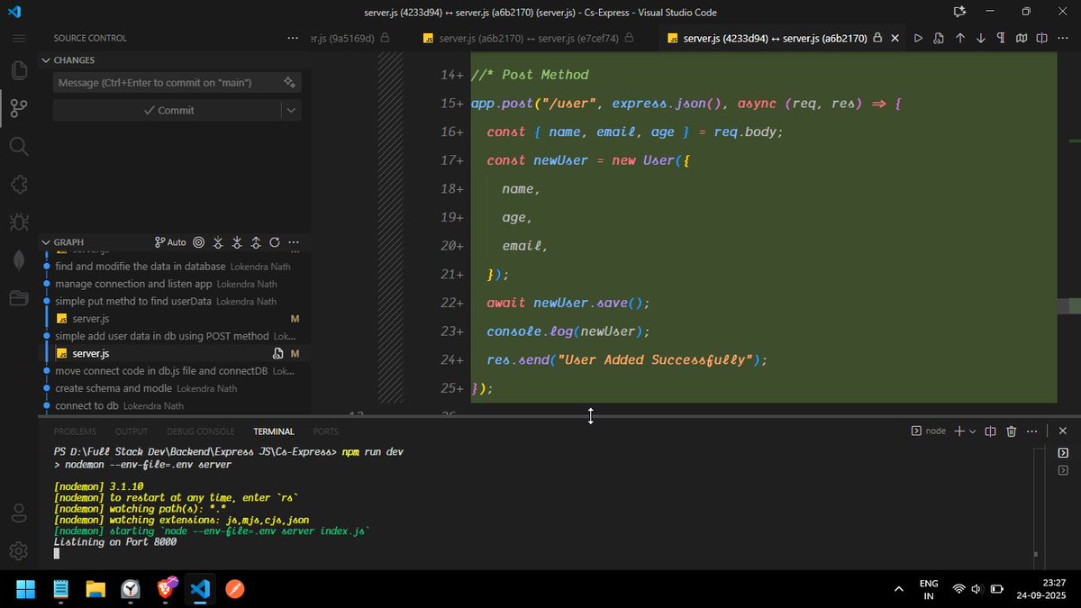 iamlokendranath's tweet image. ✅ Day 101 of #200DaysOfCode  

➤ Express.js deep dive! 🚀 
➤ Mastered file uploads &amp;amp; form data. 
➤ CRUD ops on the database are live! 💾 
➤ Cookies: set, view, expiry, delete

🤧 Slowed by cold/cough (rainy days!) but streak continues. 
#WebDev #Backend #DevJourney