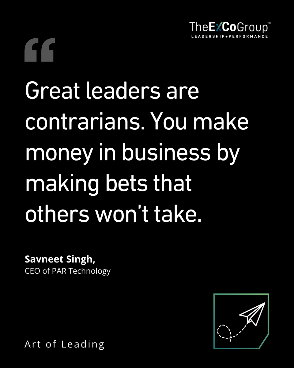 You don’t outperform the market by following the crowd.

Savneet Singh, CEO of <a href="/PAR_Tech/">PAR</a>, explains why great leaders take risks that others won’t.

🔗 hubs.la/Q03Kzg5G0

#ContrarianThinking #LeadershipStrategy #XFactorLeadership #ExCoLeadership