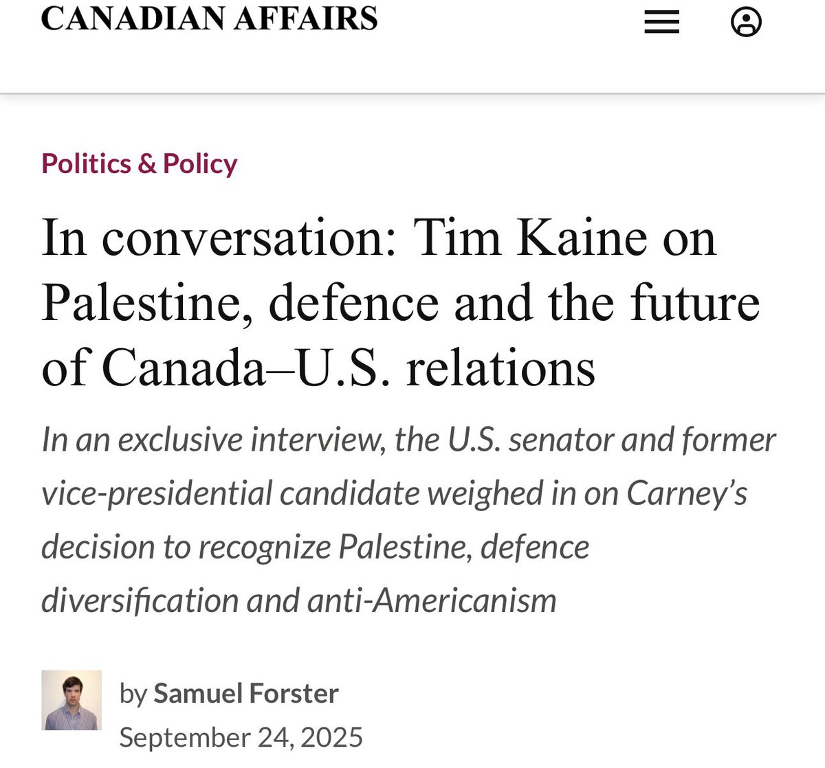 I had a great discussion with <a href="/timkaine/">Tim Kaine</a> about strengthening the bond between Ottawa and Washington. 

We covered a lot of ground!