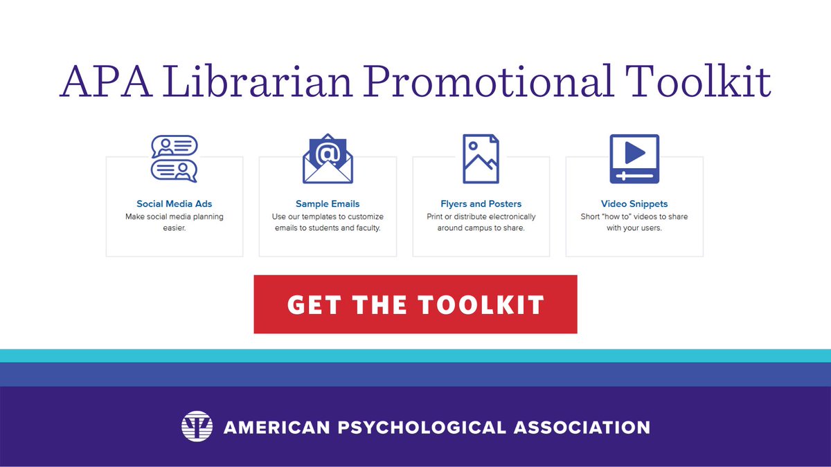 APA_Databases's tweet image. Help spread awareness of APA #databases at your library this fall with our Librarian Promotional Toolkit! Access social media ads, flyers and posters, “how to” videos, and more to help facilitate research discovery and boost usage: bit.ly/3RmeE4r