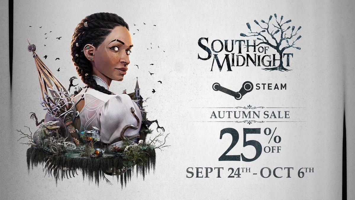 CompulsionGames's tweet image. The leaves are starting to fall, so we&apos;re kicking off our Autumn Sale a *little* early this year 🍂🍁

Now through October 6th, save 25% on South of Midnight. And starting September 29th, get a whopping 75% off the entire We Happy Few franchise!

bit.ly/43piQbe