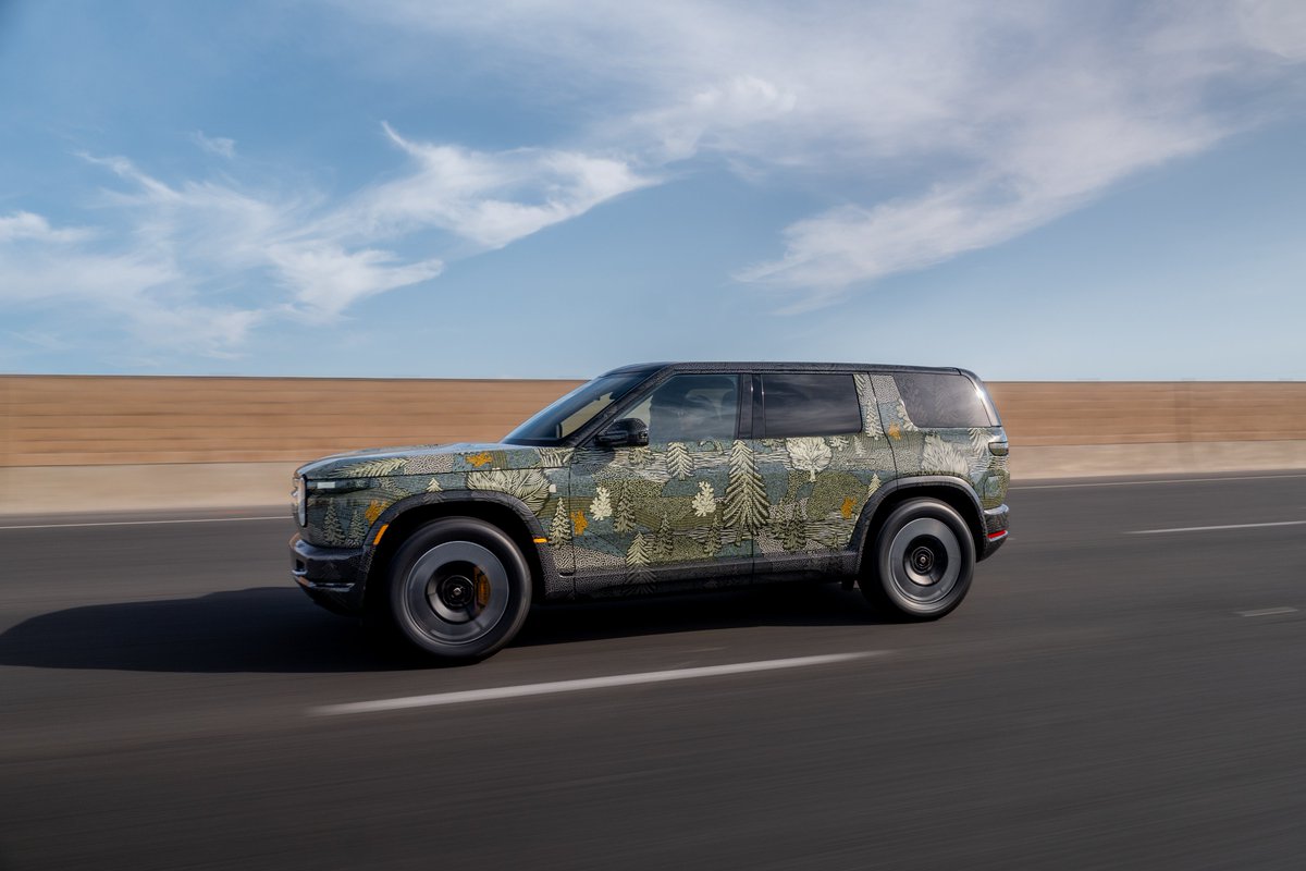 Rivian's tweet image. They may not always travel in packs, but sightings of R2 are on the rise as hundreds of production-intent builds roll off our pilot line and hit the road for real world testing and final validation!