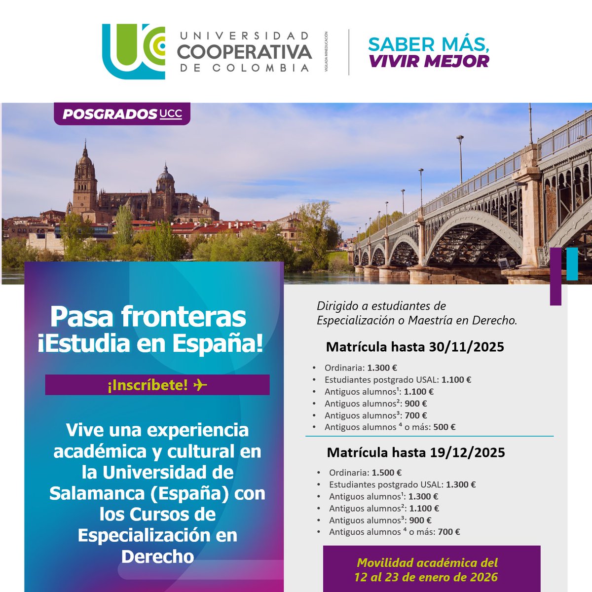 ucooperativabog's tweet image. 🌍 Estudia Derecho en la Univ. de Salamanca – España 🇪🇸

📅 12 al 23 enero 2026 | 👩‍🎓 Estudiantes de posgrado UCC

🔗 Info: acortar.link/4QnJrH

#PosgradosUCC #EstudiaEnEspaña