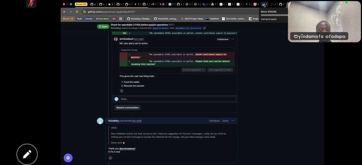 Divine_Ose_Omo's tweet photo. Day 4 at Hack4Freedom 🚀

Today we learned about bitcoin open source with @bitcoinzaddy, who walked us through why it matters and how to contribute. As an open source developer, this was a great opportunity to learn about Bitcoin open source and how I can get started with it. https://t.co/6eA15tLXgd