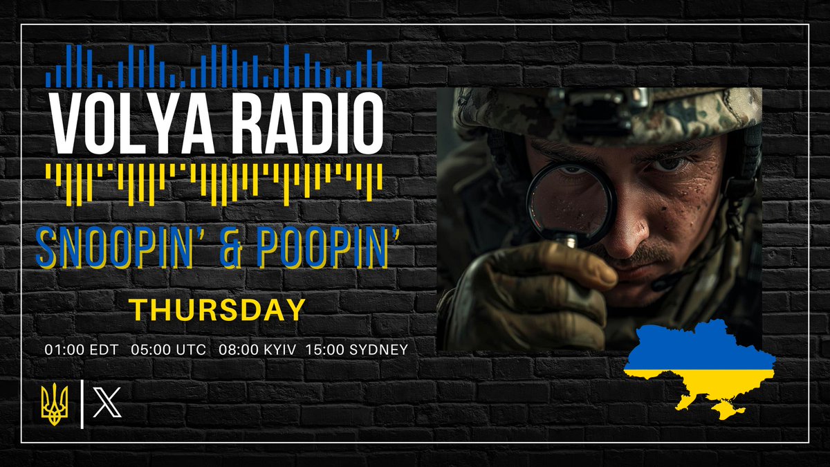 "Snoopin &amp; Poopin” - SBU/Owls with Jeff <a href="/jeff_speed23923/">jts</a> &amp;  Zdenka <a href="/zdenks/">ZdenkaB</a>
8am Kyiv/1am Eastern   
Then    
Booms &amp; Woe-R18+ with Mockers <a href="/OckersM/">M.Ockers</a> &amp; Brent <a href="/brentmmc/">Brent 🌻</a>
9am Kyiv/2am Eastern

x.com/i/spaces/1mrGm…