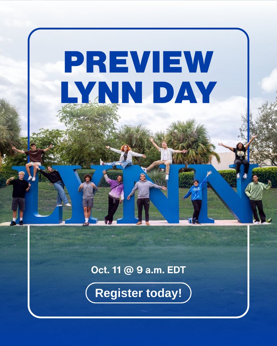 Thinking about Lynn? Come hang out with us at Preview Lynn Day on Oct. 11 at 9 a.m. EDT! Tour campus, meet future classmates, chat with faculty and counselors, and get a real feel for what life as a Fighting Knight is all about. ow.ly/qPFe50X1NqB #OpenHouse #Lynn