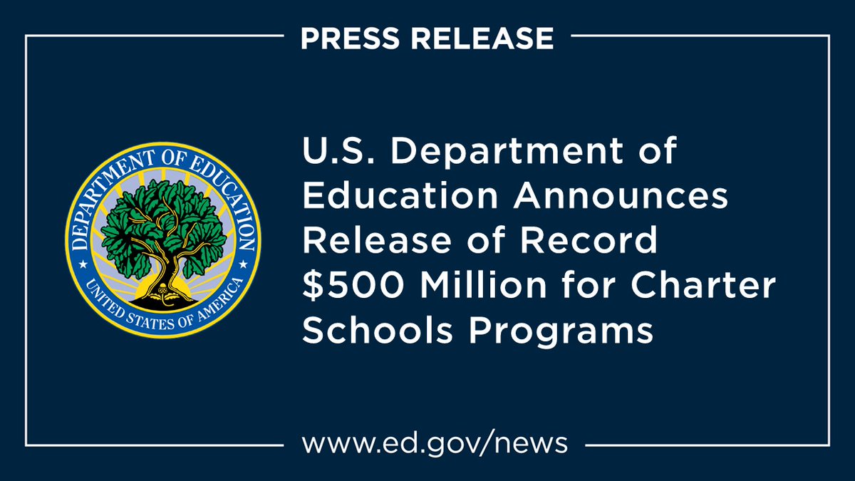 usedgov's tweet image. ED is making a historic $500 million investment in the Charter Schools Programs – the largest investment in the program ever – to allow parents to explore education options that best fit their students’ needs, regardless of income or zip code. ed.gov/about/news/pre…
