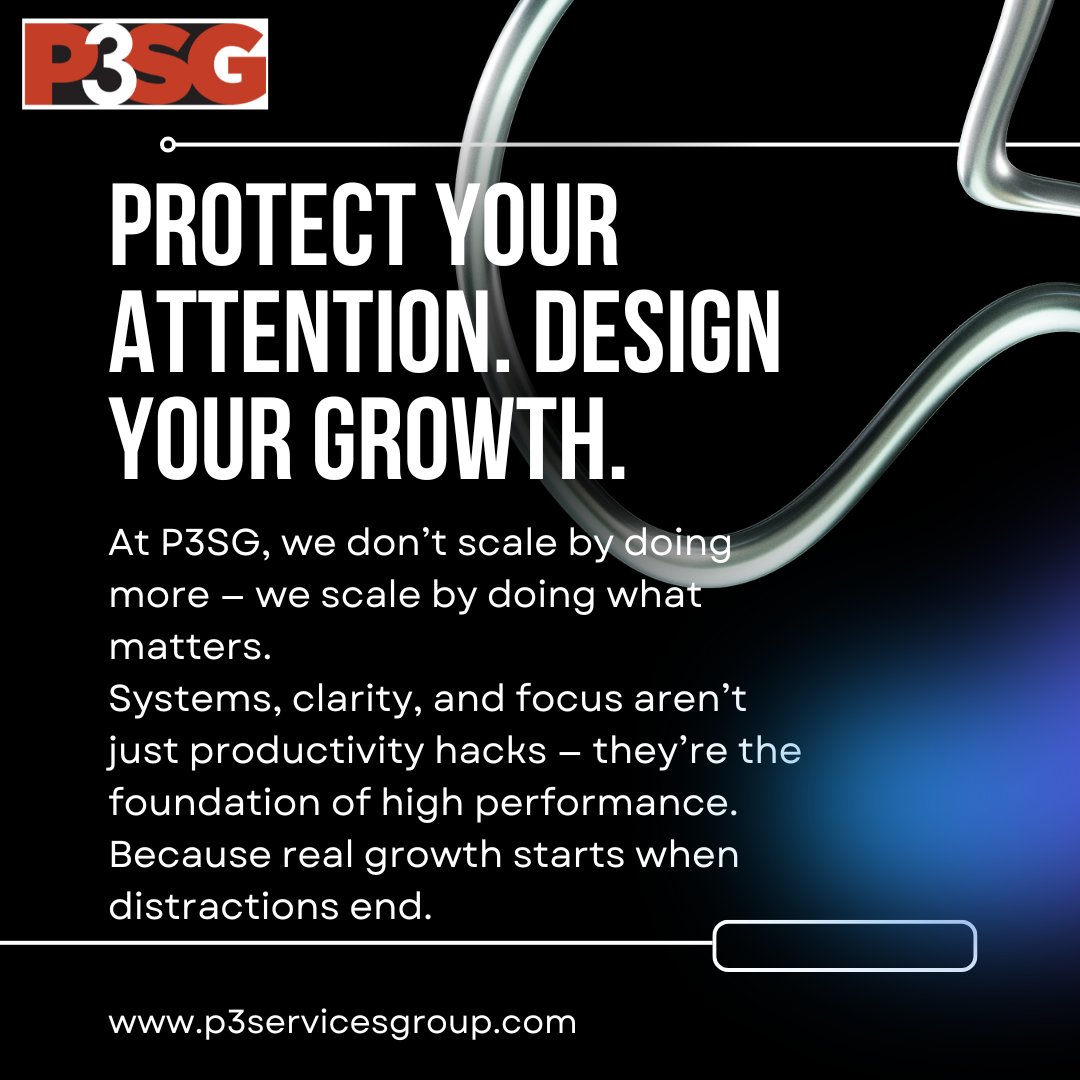P3sgLLc's tweet image. Most teams don’t need more tools. They need fewer distractions.
At P3SG, we scale by protecting attention, designing systems, and focusing on what truly moves the needle.
Growth starts when clarity replaces chaos.
#BuildToScale #SmartExecution #DeepWorkCulture #LeadershipSystems