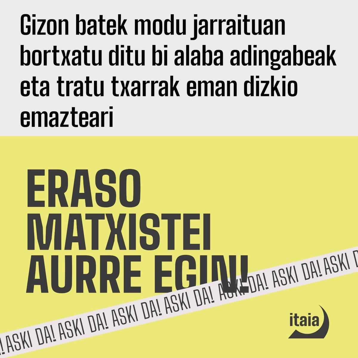 🔴Adi! Gizon bat epaitu dute modu jarraituan bi alaba adingabeak bortxatu eta emazteari tratu txarrak emateagatik. Urgentea da emakume langileon babesa antolatu eta indarkeria matxistari irmotasunez aurre egitea! INDARKERIA MATXISTARI AURRE EGIN!