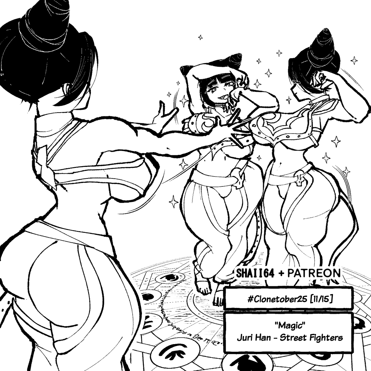 Juri decided to use magic to create clones of herself. She will surely train her clones rigorously. 
[Clonetober25 - 11/15]