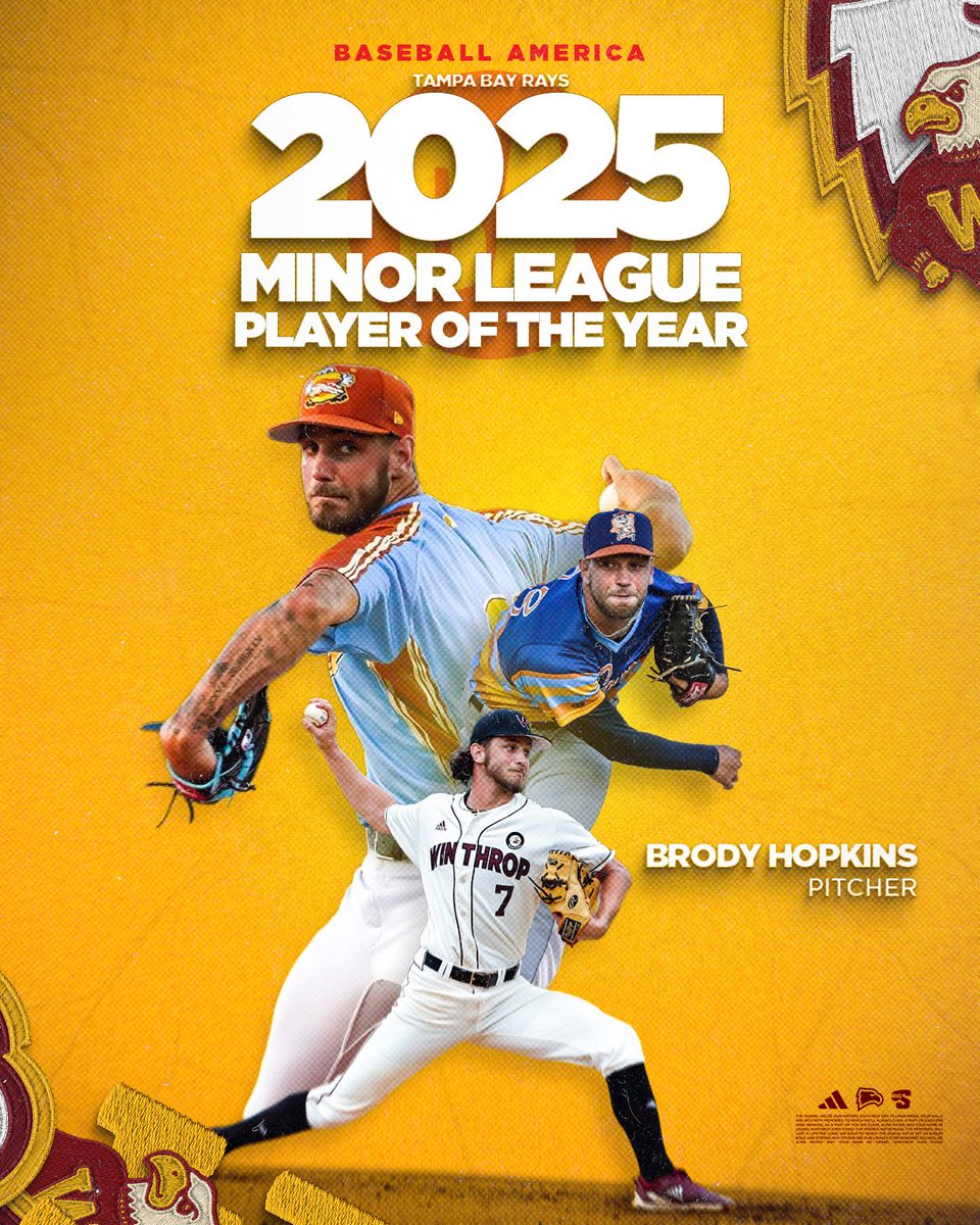 Winthrop Baseball (@winthropbsb) on Twitter photo Brody stays cookin'🏆
Congratulations to former Eagle Brody Hopkins on being tabbed as the Baseball America 2025 Rays Minor League Player of the Year!
Read more: bit.ly/3Kc7Vu2
#ROCKtheHILL | #EverStand Brody stays cookin'🏆
Congratulations to former Eagle Brody Hopkins on being tabbed as the Baseball America 2025 Rays Minor League Player of the Year!
Read more: bit.ly/3Kc7Vu2
#ROCKtheHILL | #EverStand