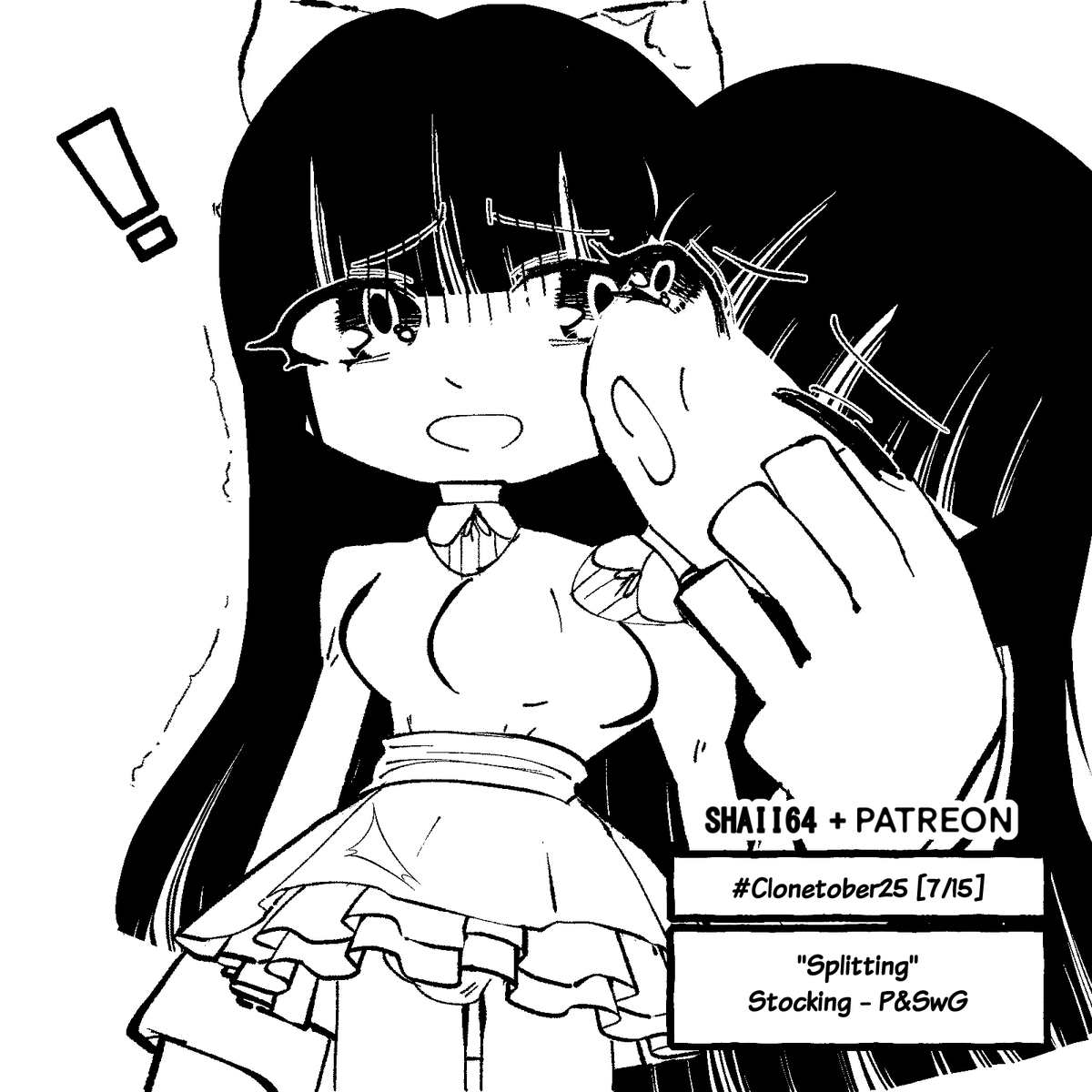 The villain of the week turns into a futanari and splits everything he touches. That's what happened to Stocking!
[Clonetober25 - 7/15]