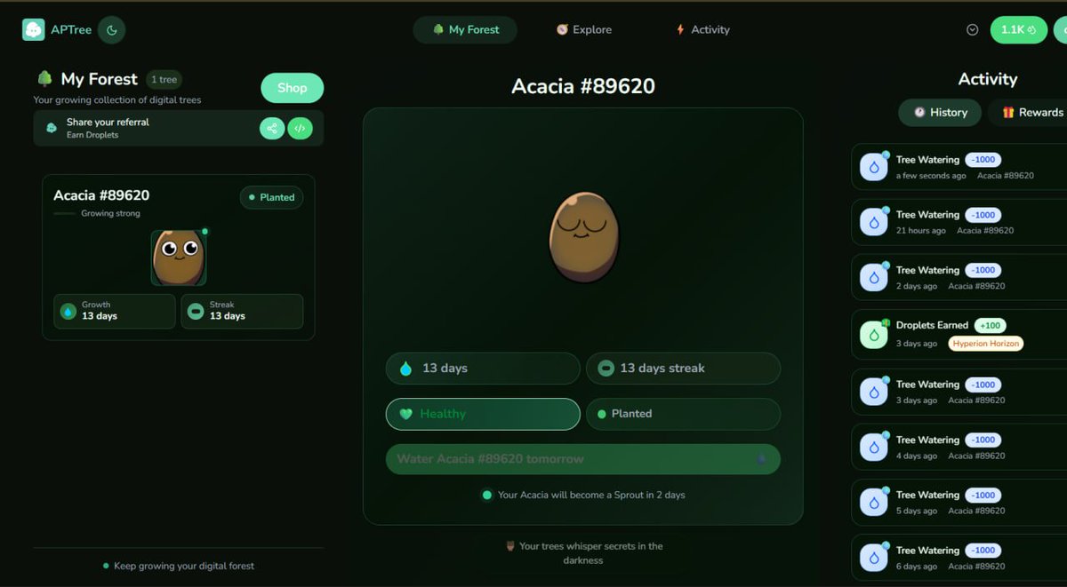 Just updated my streak on <a href="/APTreeio/">APTree</a>

It’s day 13 today.

I didn’t share earlier because I wasn’t confident I’d maintain the streak.

Guess whose seed sprouts in 2 days? 

If you own a Petra domain name, you can instantly claim a seed by following the video guide.

And if you