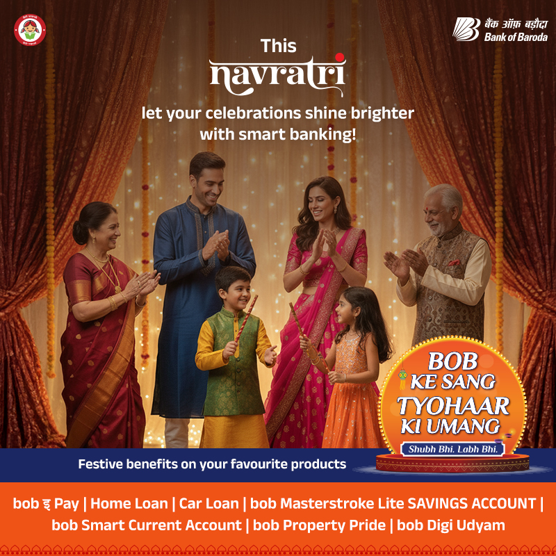 bankofbaroda's tweet photo. This Navratri, celebrate smarter! 🌼

Enjoy the festive spirit while making your banking easier.

Make this festive season extra special with exciting offers coming your way.

BOB Festive Offers https://t.co/eKVueKK2jL