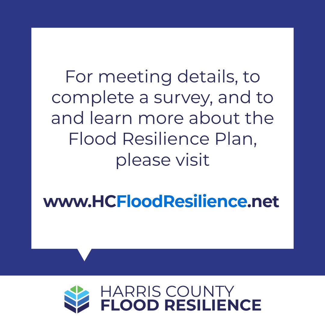 Harris County Housing & Community Development (@hchousingdev) on Twitter photo The Harris County Flood Resilience Plan is under development. Visit HCFloodResilience.net for public meeting details. You can also take an online survey to share your flooding experience and resilience thoughts. 
#HCFloodResilience #harriscounty #hcengdept #hcphtx #hcfcd The Harris County Flood Resilience Plan is under development. Visit HCFloodResilience.net for public meeting details. You can also take an online survey to share your flooding experience and resilience thoughts. 
#HCFloodResilience #harriscounty #hcengdept #hcphtx #hcfcd
