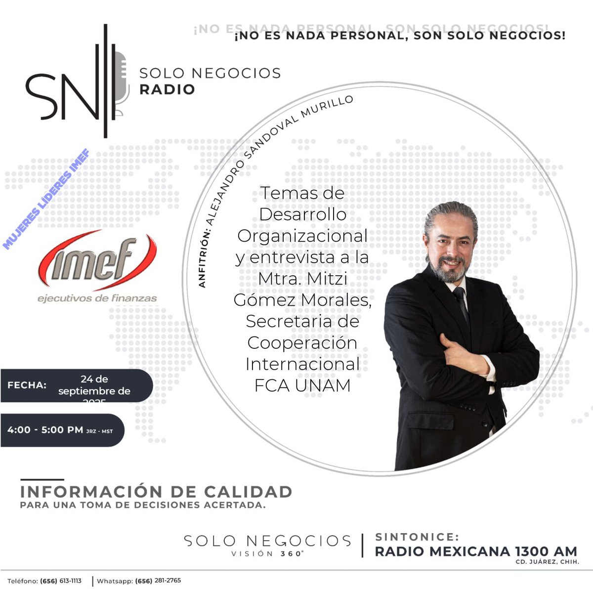 [SNR] Solo Negocios Radio 24/09/2025,  4-5 pm (Cd. Juárez); Temas de Desarrollo Organizacional 

youtu.be/191PlKcS1XA?si…

* Radio Mexicana 1300 AM
* Audio bit.ly/2QNVral
* Video bit.ly/4bLkep1

¡No es Nada Personal, son Solo Negocios! 
#RadioMexicana
#SNR