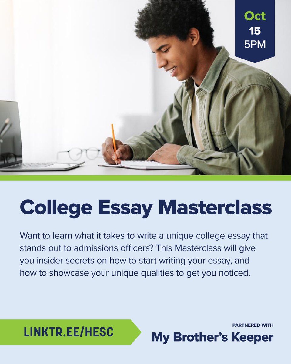 College Application Month starts tomorrow, kicking off a full month of events that'll get you on track with applying to college. Our events feature a College Essay Masterclass Workshop, Application Completion Series events, and more.

Don't miss out: linktr.ee/HESC