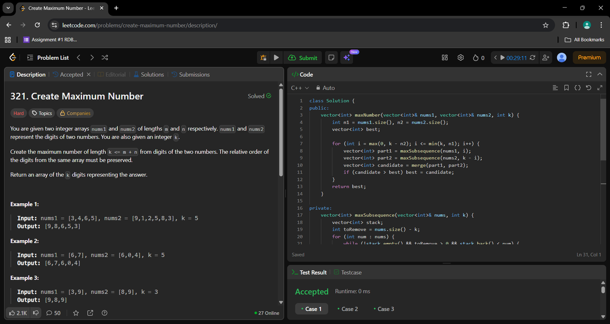 _a_m_i_t_1's tweet image. Day 444 of #500DaysOfCode.

Create Maximum Number.
