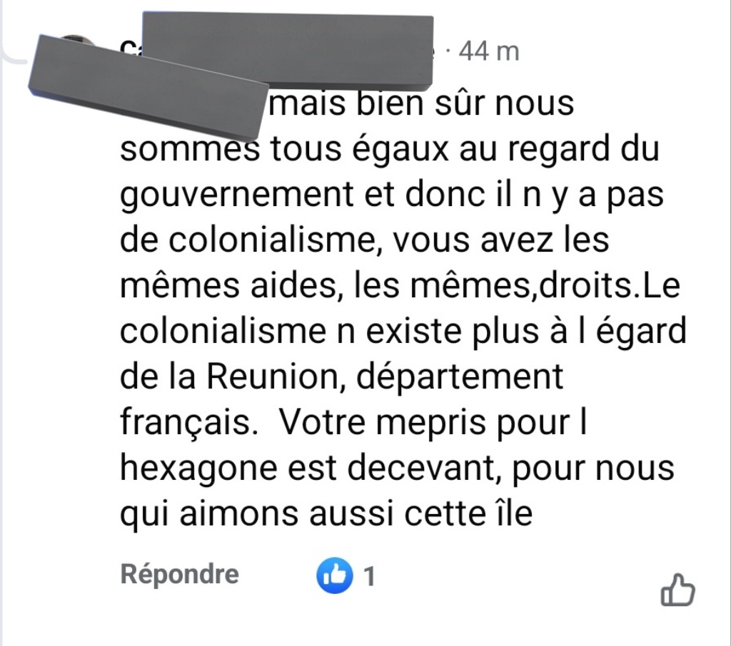 Réunionnais : parle
Zorey : arrêtez de vous plaindre vous avez les allocations
