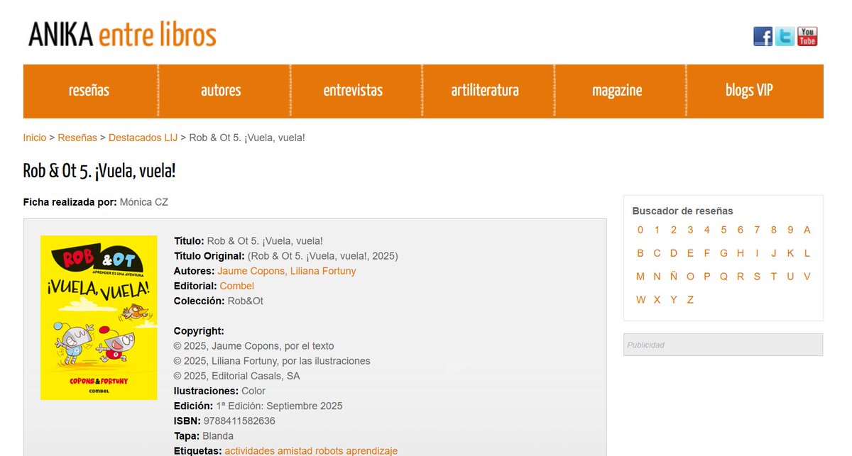 📚ROB&amp;OT 5. ¡VUELA, VUELA!, de 🖊️<a href="/jaumecopons/">Jaume Copons</a> y 🎨<a href="/lilianafortuny/">liliana fortuny</a>, recomendado en <a href="/anikalibros/">Anika Entre Libros 📚🌈</a> 
anikaentrelibros.com/rob--ot-5---vu…
#CombelEditorial
#RobandOt