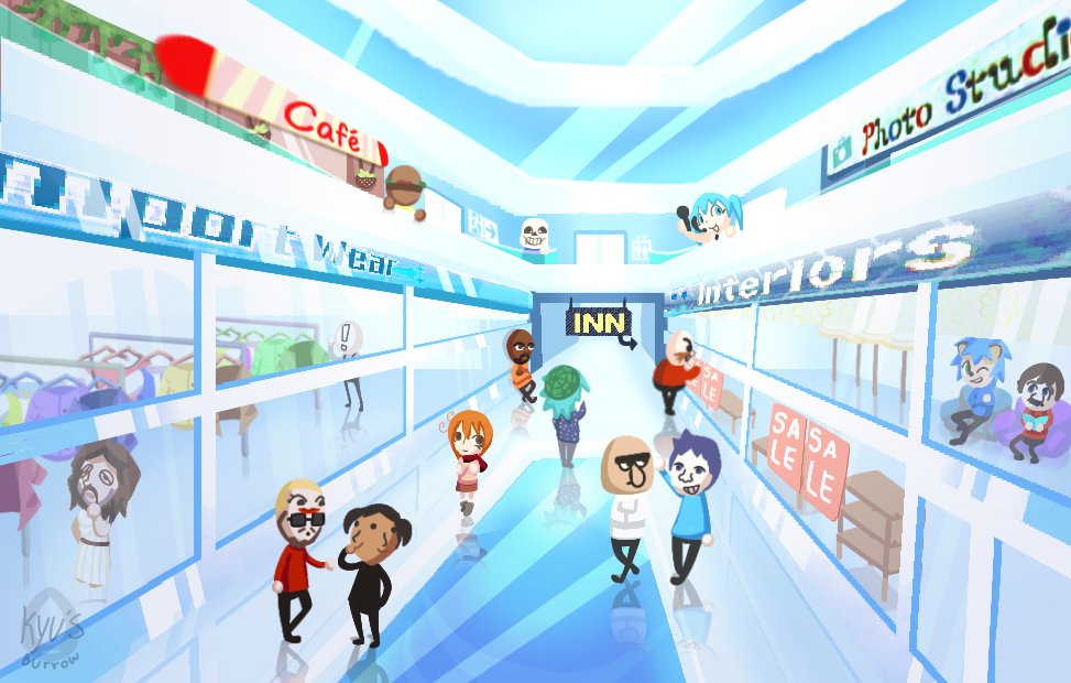 Someone posted an AI generated Mii Plaza Mall concept so I decided to recreate it from scratch using Ibispaint

Point out all the easter eggs for a cool prize! (A virtual cookie. 🍪)
#tomodachilife #mii #miitopia #miis #tomodachilife2 #Nintendo #miiplaza