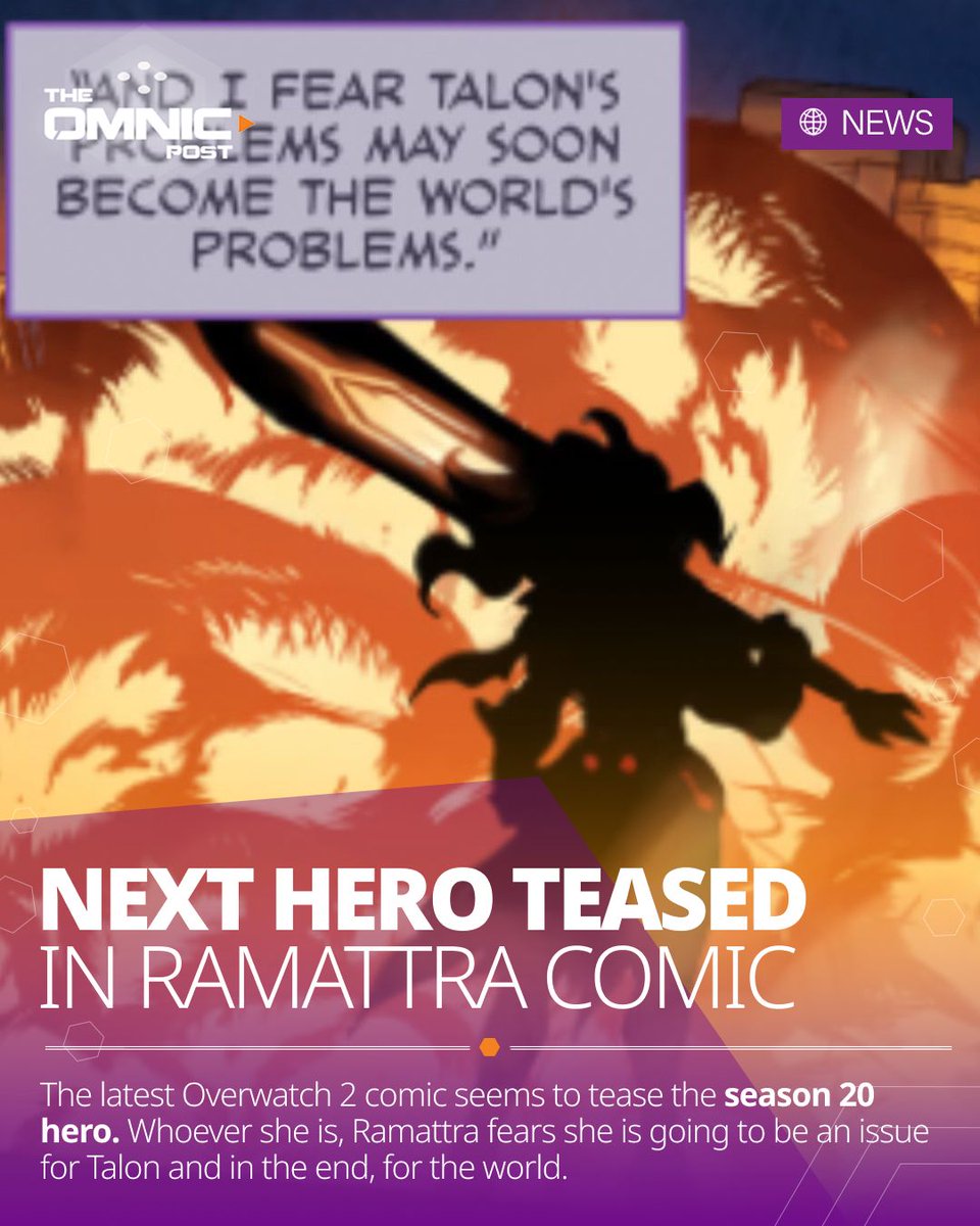 The Omnic Post (@omnicpost) on Twitter photo A panel in the latest Overwatch 2 comic seems to tease the season 20 sword-wielding hero. Whoever she is, Ramattra fears she is going to be an issue for Talon and in the end, for the world. She is making the old Omnic nervous. A panel in the latest Overwatch 2 comic seems to tease the season 20 sword-wielding hero. Whoever she is, Ramattra fears she is going to be an issue for Talon and in the end, for the world. She is making the old Omnic nervous.