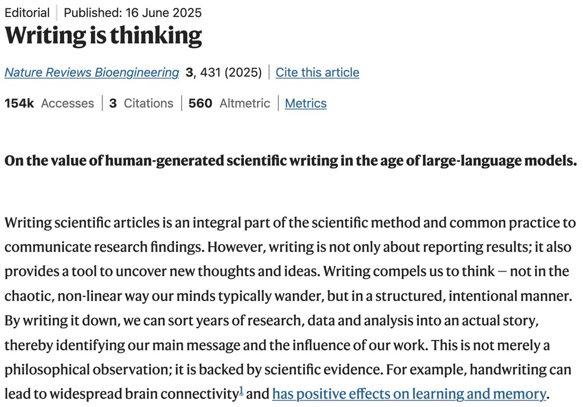 LongFormMath's tweet image. In the age of AI writing, it is more important than ever to emphasize this to the next generation. Writing is not a simple record of what you think---it is one of the best ways to learn. And it is a means to uncover what you didn't know you believed.