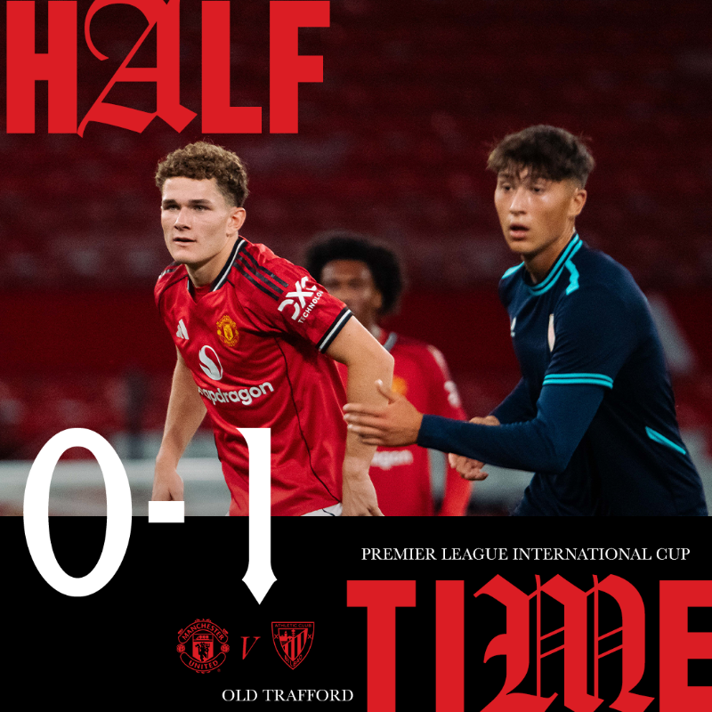 ManUtd's tweet photo. Our #MUAcademy U21s are behind at the break ⏸️

Watch the second half from Old Trafford, LIVE on #MUTV 📲