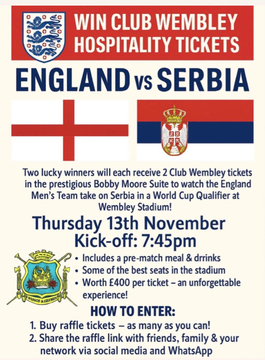 gantrycranes's tweet image. We need your help! Please buy a raffle ticket for a chance to win #clubWembley tickets and support  @Alcester_WF 

Please share. 🙏

It's a great prize help support the clubs development. 
A £10 ticket could win you entry to
@EnglidsAway #englandfans #win

raffall.com/397627/enter-r…